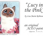 Cat ACEO Lucy in the pink - © Lisa M Robinson