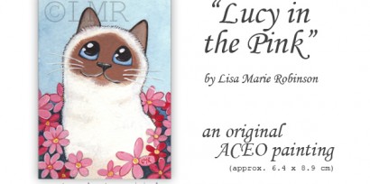 Cat ACEO Lucy in the pink - © Lisa M Robinson