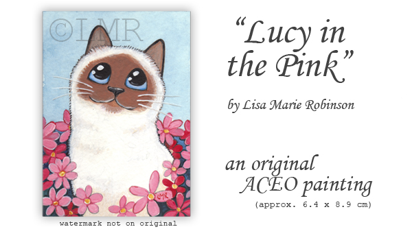 Cat ACEO Lucy in the pink - © Lisa M Robinson
