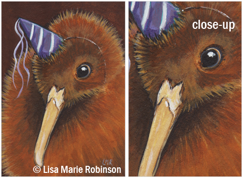 Original ACEO - Kiwi in a Party Hat © Lisa Marie Robinson