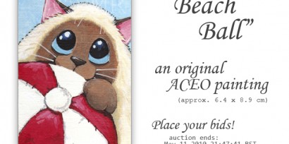 Original Cat ACEO: Beach Ball © Lisa Marie Robinson