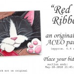 Original Cat ACEO: Red Ribbon © Lisa Marie Robinson