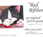 Original Cat ACEO: Red Ribbon © Lisa Marie Robinson