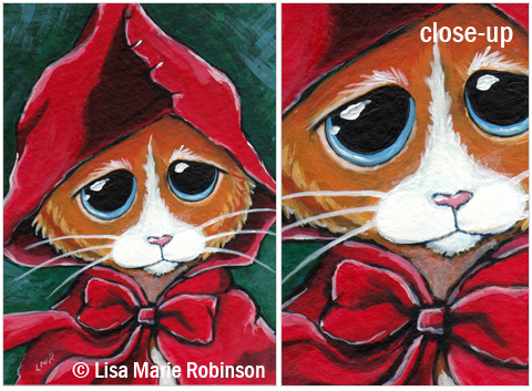 Cat ACEO Little Red Riding Hood © Lisa Marie Robinson