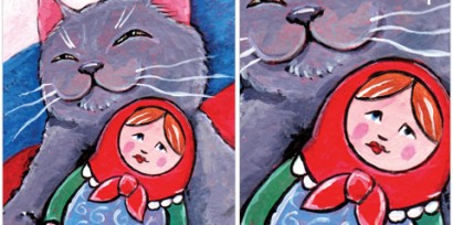 Cat ACEO Russian Blue and Babushka © Lisa Marie Robinson