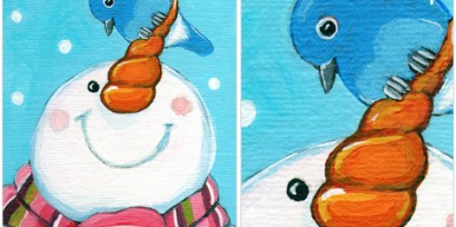 ACEO Snowman and Bluebird © Lisa Marie Robinson