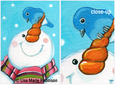 ACEO Snowman and Bluebird © Lisa Marie Robinson