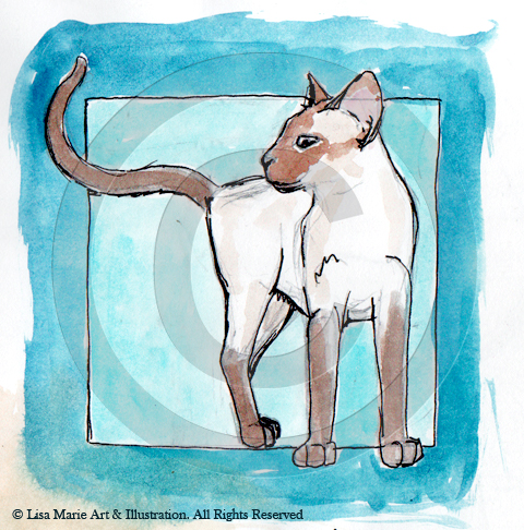 Siamese Cat Watercolour Ink Sketch © Lisa Marie Robinson