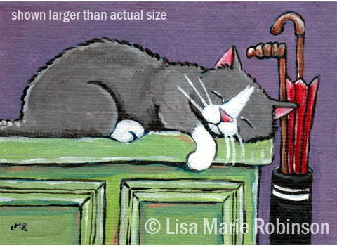 Cat ACEO Chloe on the sideboard © Lisa Marie Robinson