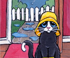 Cat ACEO: Got My Souwester, Let's Go!