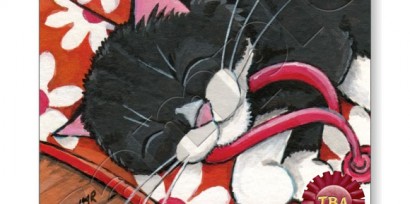 TBA Winner - Tuxedo Cat Asleep on Flip Flops Postcard