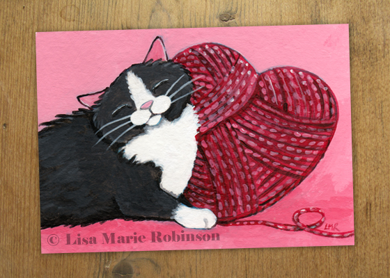 Yarn Love - Cat ACEO by Lisa Marie Robinson