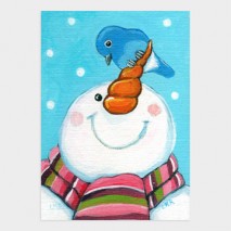 ACEO -Snowman and Bluebird