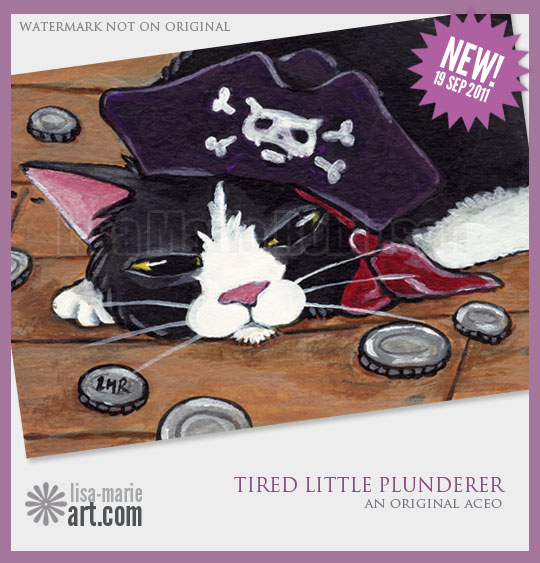 19.9.11 Tired Little Plunderer cat aceo by Lisa Marie Robinson