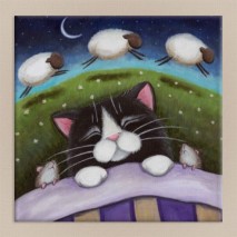Sheep Dreams Cat Art Magnet
