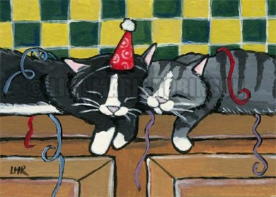 Pooped Out Partiers Cat ACEO by Lisa Marie Robinson