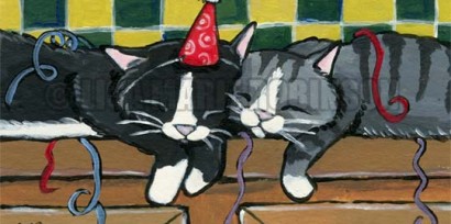 Pooped Out Partiers Cat ACEO by Lisa Marie Robinson