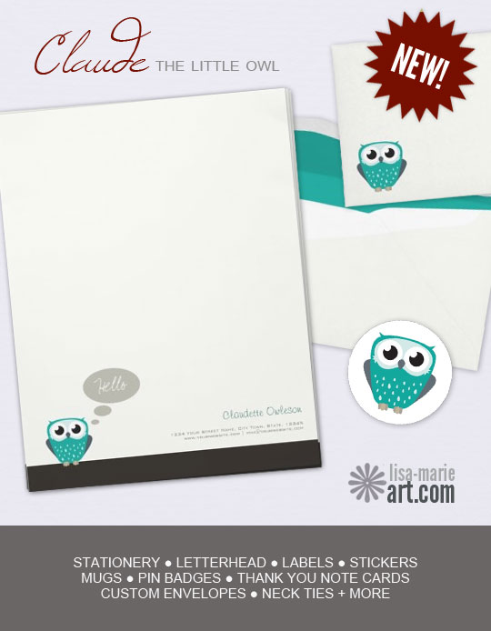 Claude the owl stationery and gifts by Lisa Marie Robinson