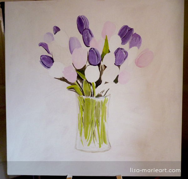 Tulips in a Glass Vase Step by Step 2
