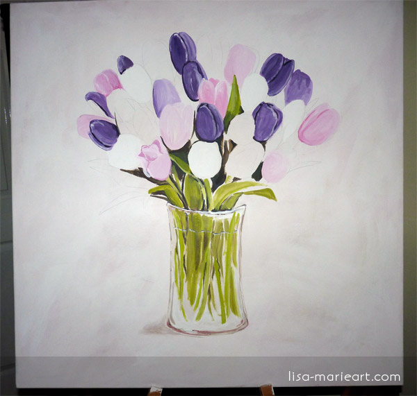 Tulips in a Glass Vase Step by Step 3