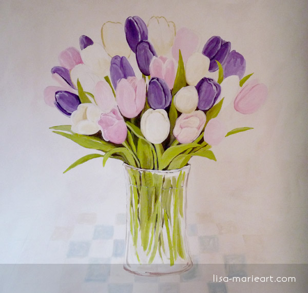Tulips in a Glass Vase Step by Step