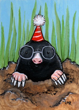 ACEO - Party Mole by Lisa Marie Robinson