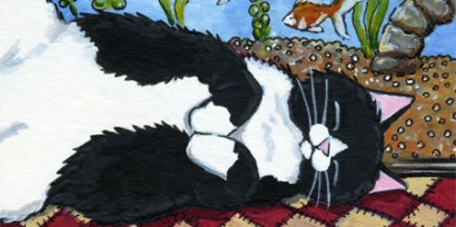 Sleeping With Fishes Cat ACEO by Lisa Marie Robinson