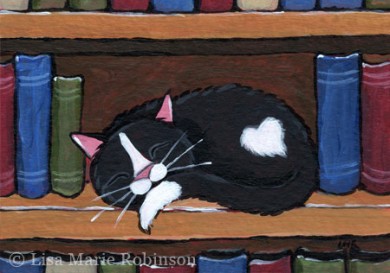 Book Love - Cat ACEO by Lisa Marie Robinson