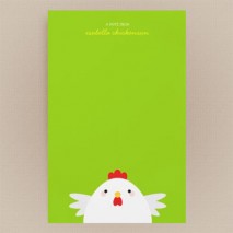 White Chicken on Green Stationery