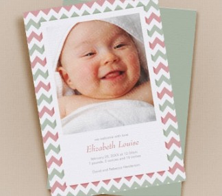Chic Chevron New Baby Announcement - Pink & Sage