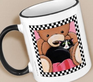Tuxedo Cat and Teddy Bear Mug