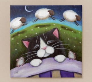 Sheep Dreams - Cat Art Tile