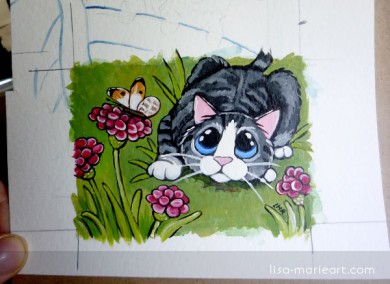 Cat ACEO - Stalking the Orange Tip by Lisa Marie Robinson