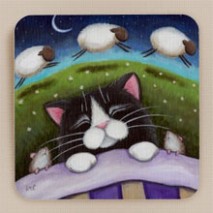 Sheep Dreams Cat Art Cork Coasters