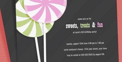 Pink & Green Lollipop Kids Party Invitations by Lisa Marie Robinson