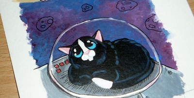 Moon Really Is Made of Cheese - Cat ACEO by Lisa Marie Robinson