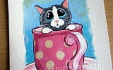 Tiny Kitten in a Mug ACEO by Lisa Marie Robinson