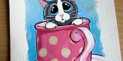 Tiny Kitten in a Mug ACEO by Lisa Marie Robinson