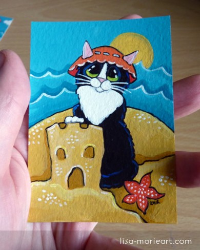 Cat ACEO - Seaside Holiday