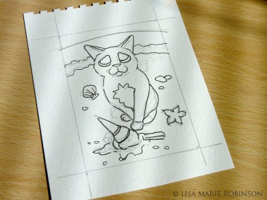Cat ACEO - Oops Dropped it Sketch