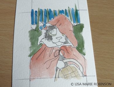 Little Red Riding Hood Cat ACEO wash