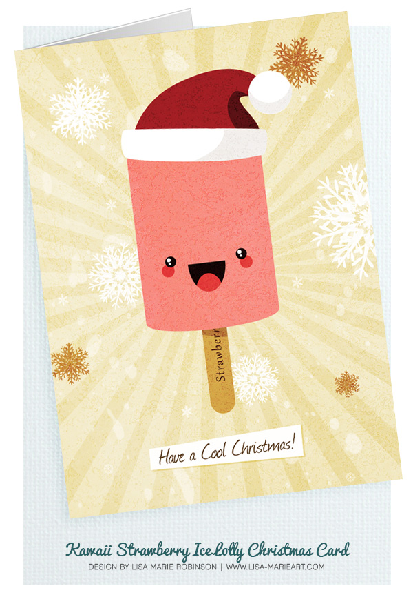 Kawaii Strawberry Ice Lolly Christmas Card