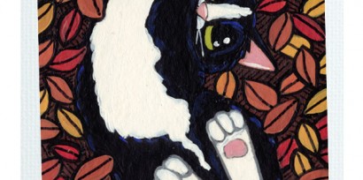 Original Cat ACEO - Autumnal Back Scratcher