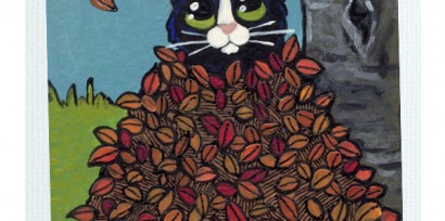 Original Cat ACEO - Fall Leaf Hideout