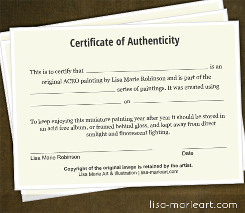 New Certificate of Authenticity for ACEO