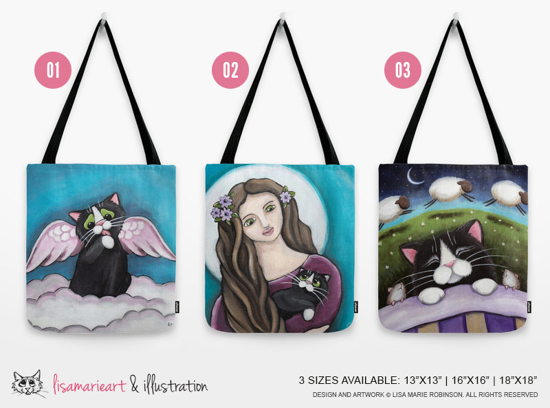 Cat Art Tote Bags by Lisa Marie Robinson