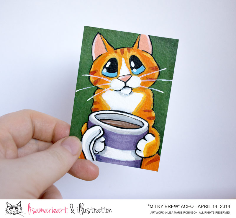 Milky Brew: Orange Tabby Cat ACEO by Lisa Marie Robinson