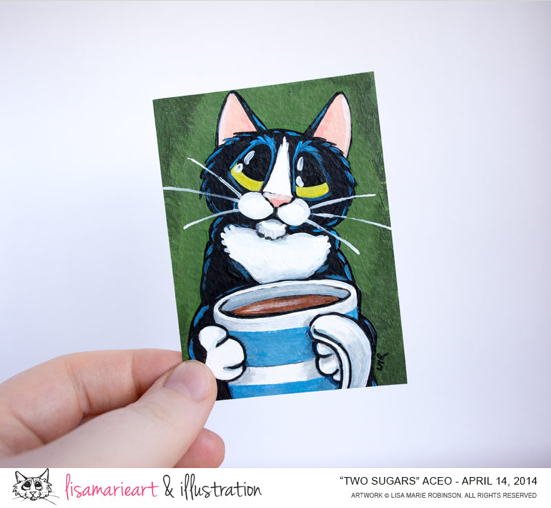 Two Sugars: Tuxedo Cat ACEO by Lisa Marie Robinson