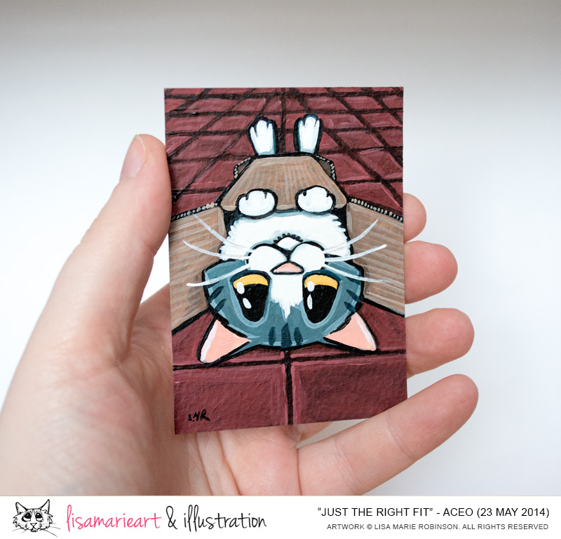 Just the Right Fit: Tabby Cat ACEO by Lisa Marie Robinson