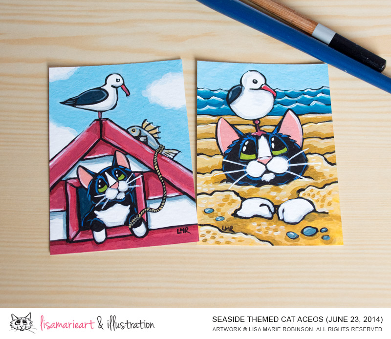 Seaside Themed Cat ACEOS by Lisa Marie Robinson